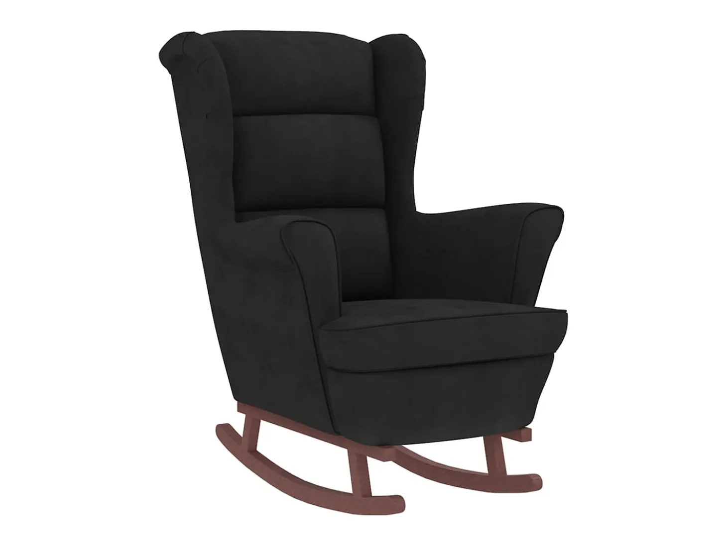 Mecedora con respaldo alto de terciopelo negro y madera maciza