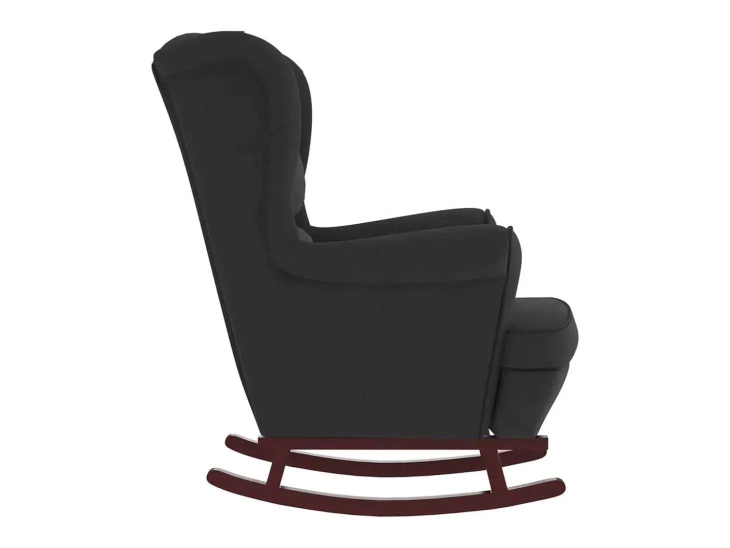 Mecedora con respaldo alto de terciopelo negro y madera maciza