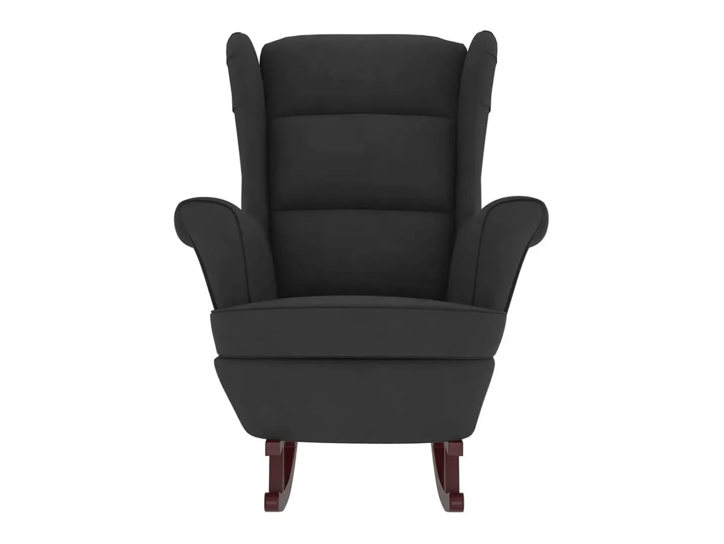 Mecedora con respaldo alto de terciopelo negro y madera maciza