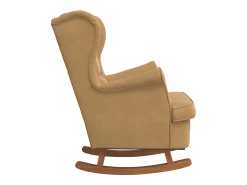 Mecedora con respaldo alto de terciopelo marrón y madera maciza