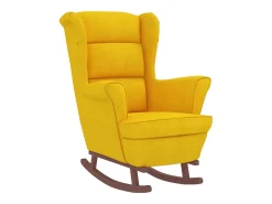 Mecedora con respaldo alto de terciopelo amarillo madera maciza