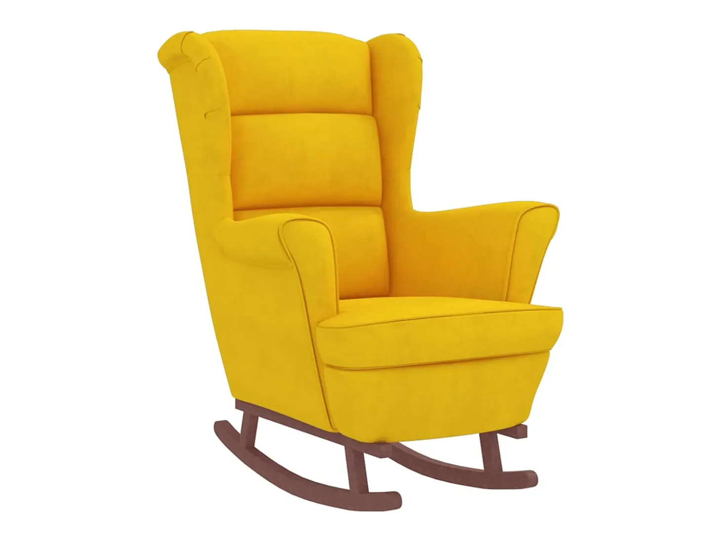 Mecedora con respaldo alto de terciopelo amarillo madera maciza