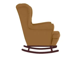 Mecedora con respaldo alto de terciopelo marrón y madera maciza