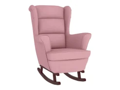 Mecedora con respaldo alto de terciopelo rosa y madera maciza