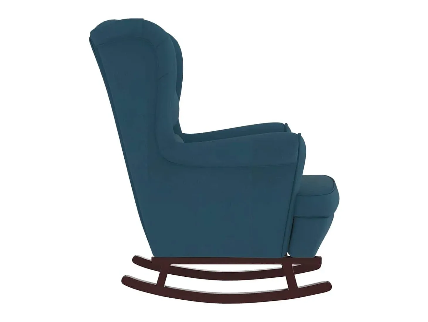 Mecedora con respaldo alto de terciopelo azul y madera maciza