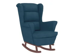 Mecedora con respaldo alto de terciopelo azul y madera maciza