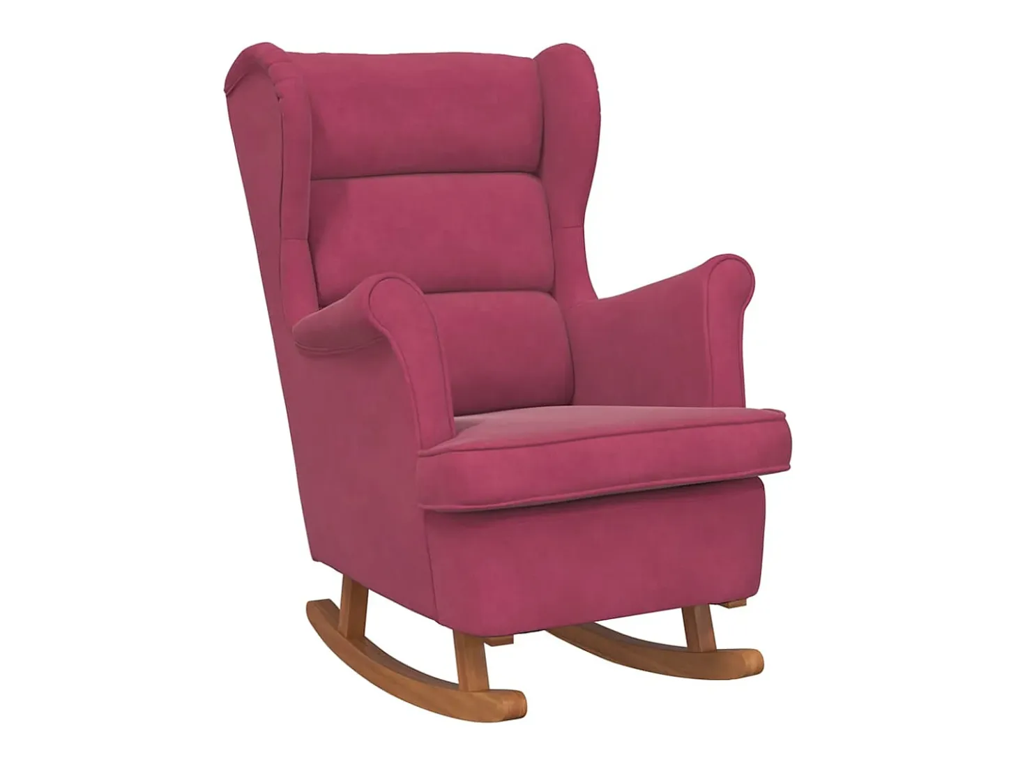 Mecedora con respaldo alto de terciopelo y madera maciza