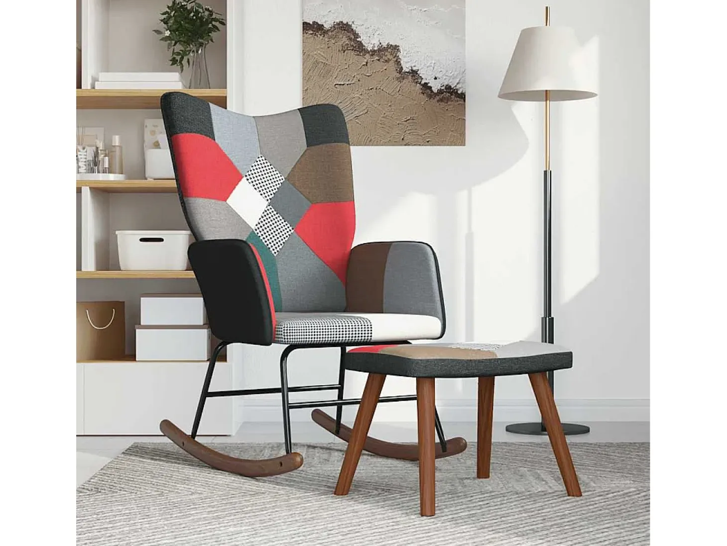 Mecedora con taburete Tela Patchwork