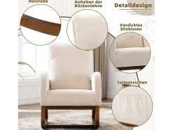Mecedora de estilo Mid-Century, diseño moderno, tela de lino, beige, respaldo alto acolchado (94 x 69 x 101 cm)