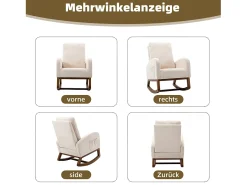 Mecedora de estilo Mid-Century, diseño moderno, tela de lino, beige, respaldo alto acolchado (94 x 69 x 101 cm)