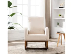 Mecedora de estilo Mid-Century, diseño moderno, tela de lino, beige, respaldo alto acolchado (94 x 69 x 101 cm)