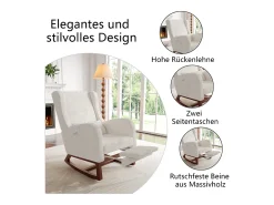 Mecedora de madera maciza con reposapiernas retráctil y respaldo alto - Mecedora para salón y dormitorio - Hasta 150 kg - Beige