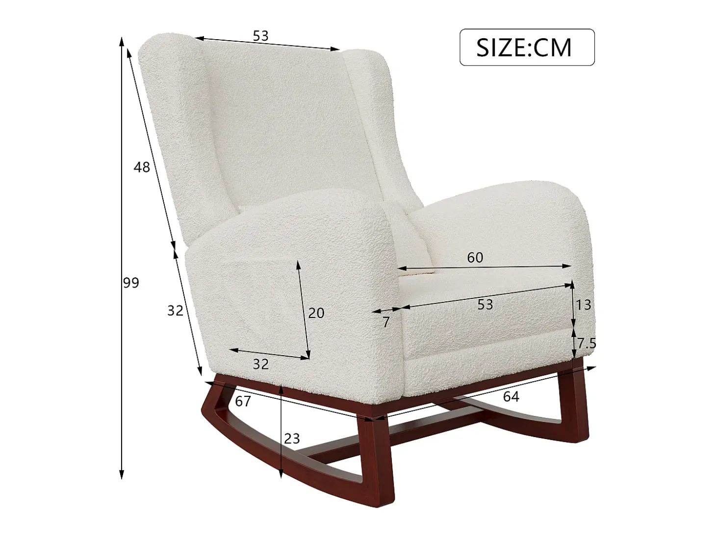 Mecedora de madera maciza con reposapiernas retráctil y respaldo alto - Mecedora para salón y dormitorio - Hasta 150 kg - Beige