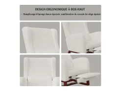 Mecedora de madera maciza con reposapiernas retráctil y respaldo alto - Mecedora para salón y dormitorio - Hasta 150 kg - Beige