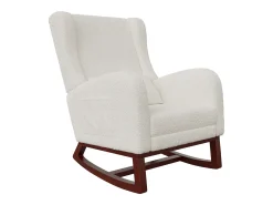 Mecedora de madera maciza con reposapiernas retráctil y respaldo alto - Mecedora para salón y dormitorio - Hasta 150 kg - Beige