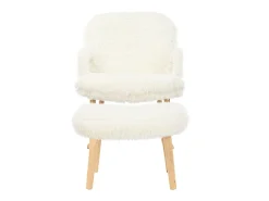 Mecedora de peluche - Cómoda mecedora con reposapiés y patas de madera maciza - 65 x 96,5 x 85 cm - Blanco