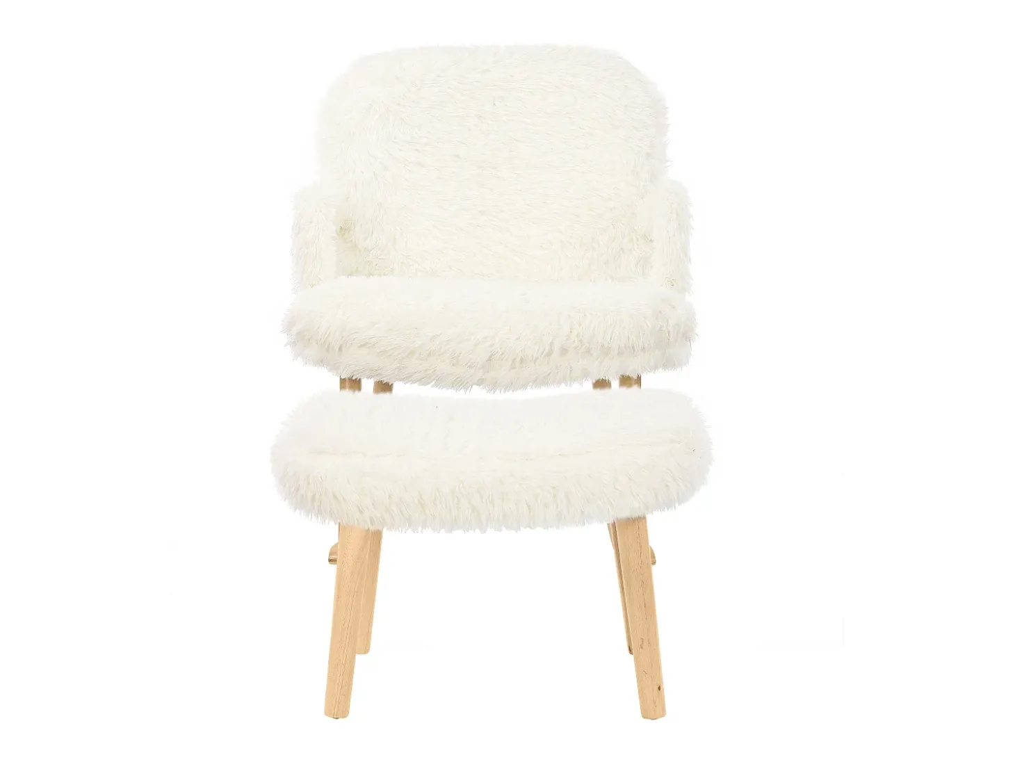 Mecedora de peluche - Cómoda mecedora con reposapiés y patas de madera maciza - 65 x 96,5 x 85 cm - Blanco