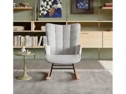 Mecedora de peluche de osito de peluche, sillón de lectura acolchado, respaldo a cuadros, gris claro