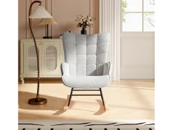 Mecedora de peluche de osito de peluche, sillón de lectura acolchado, respaldo a cuadros, gris claro