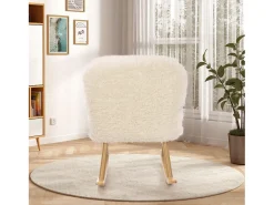 Mecedora de peluche Teddy - Mecedora con reposapiés, patas de madera maciza - cómoda 65x96,5x85cm - Blanco