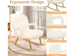 Mecedora de peluche Teddy - Mecedora con reposapiés, patas de madera maciza - cómoda 65x96,5x85cm - Blanco