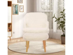 Mecedora de peluche Teddy - Mecedora con reposapiés, patas de madera maciza - cómoda 65x96,5x85cm - Blanco