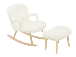 Mecedora de peluche Teddy - Mecedora con reposapiés, patas de madera maciza - cómoda 65x96,5x85cm - Blanco