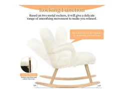 Mecedora de peluche Teddy - Mecedora con reposapiés, patas de madera maciza - cómoda 65x96,5x85cm - Blanco