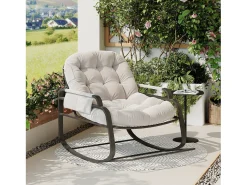 Mecedora de ratán, mecedora acolchada, cómoda mecedora grande, para dormitorio, sala de estar, beige