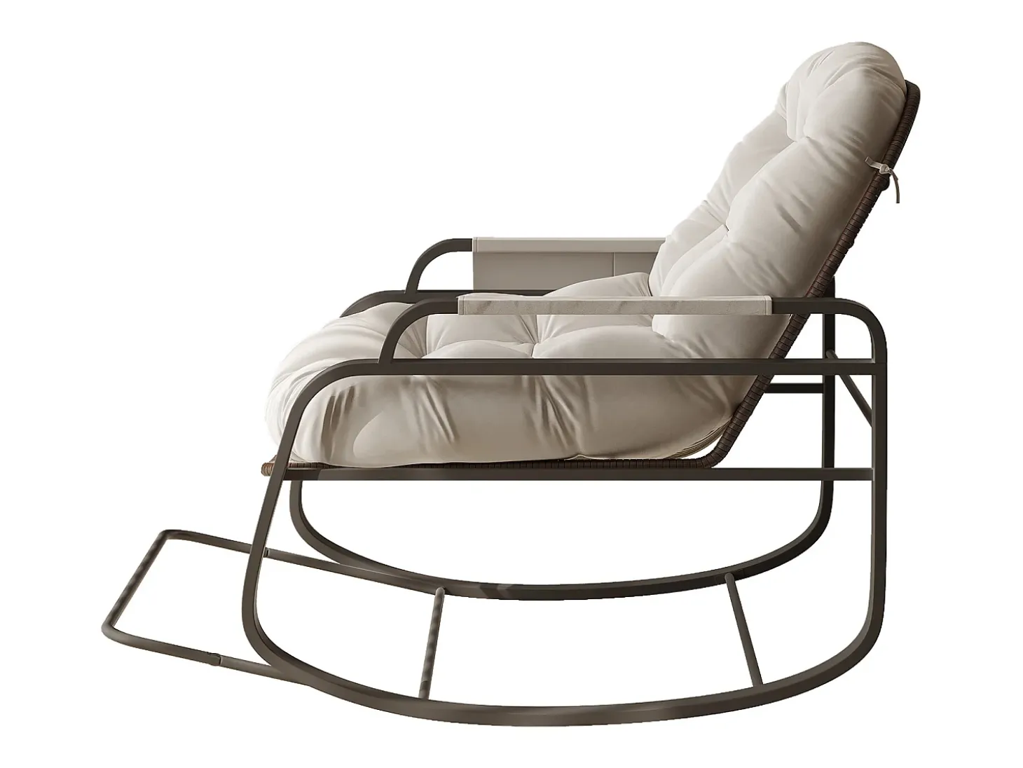 Mecedora de ratán, mecedora acolchada, cómoda mecedora grande, para dormitorio, sala de estar, beige