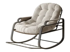 Mecedora de ratán, mecedora acolchada, cómoda mecedora grande, para dormitorio, sala de estar, beige