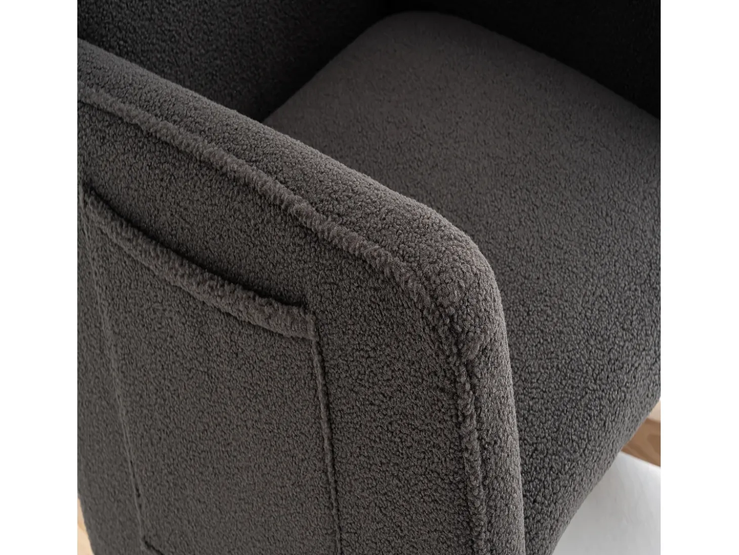 Mecedora de salón, felpa gris oscuro, Mecedora con reposapiés retráctil y estructura de madera