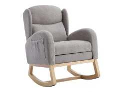 Mecedora de tela Teddy, diseño ergonómico con reposapiés ajustable, estructura de madera, gris (122,5 x 70 x 104 cm)
