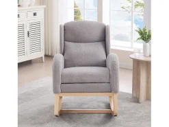 Mecedora de tela Teddy, diseño ergonómico con reposapiés ajustable, estructura de madera, gris (122,5 x 70 x 104 cm)