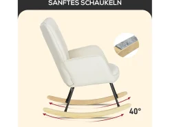 Mecedora de terciopelo beige con reposabrazos, base de madera, estructura negra