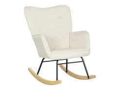 Mecedora de terciopelo beige con reposabrazos, base de madera, estructura negra