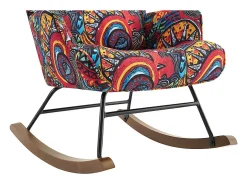 Mecedora de terciopelo con estructura de metal y base de madera, ergonómica, cómoda y moderna.