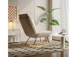 Mecedora ergonómica con cojín beige y estructura gris, diseño moderno en tela/piel sintética.