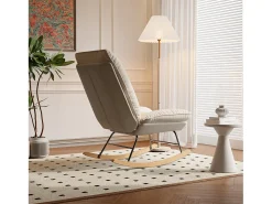 Mecedora ergonómica con cojín beige y estructura gris, diseño moderno en tela/piel sintética.