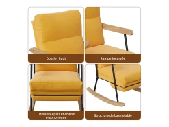 Mecedora ergonómica con reposapiés extensible, reclinable, en tejido de mezcla de algodón y lino, color amarillo