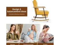 Mecedora ergonómica con reposapiés extensible, reclinable, en tejido de mezcla de algodón y lino, color amarillo