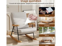 Mecedora ergonómica en mezcla de algodón y lino - gris - para salón y balcón