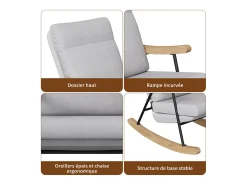 Mecedora ergonómica en mezcla de algodón y lino - gris - para salón y balcón