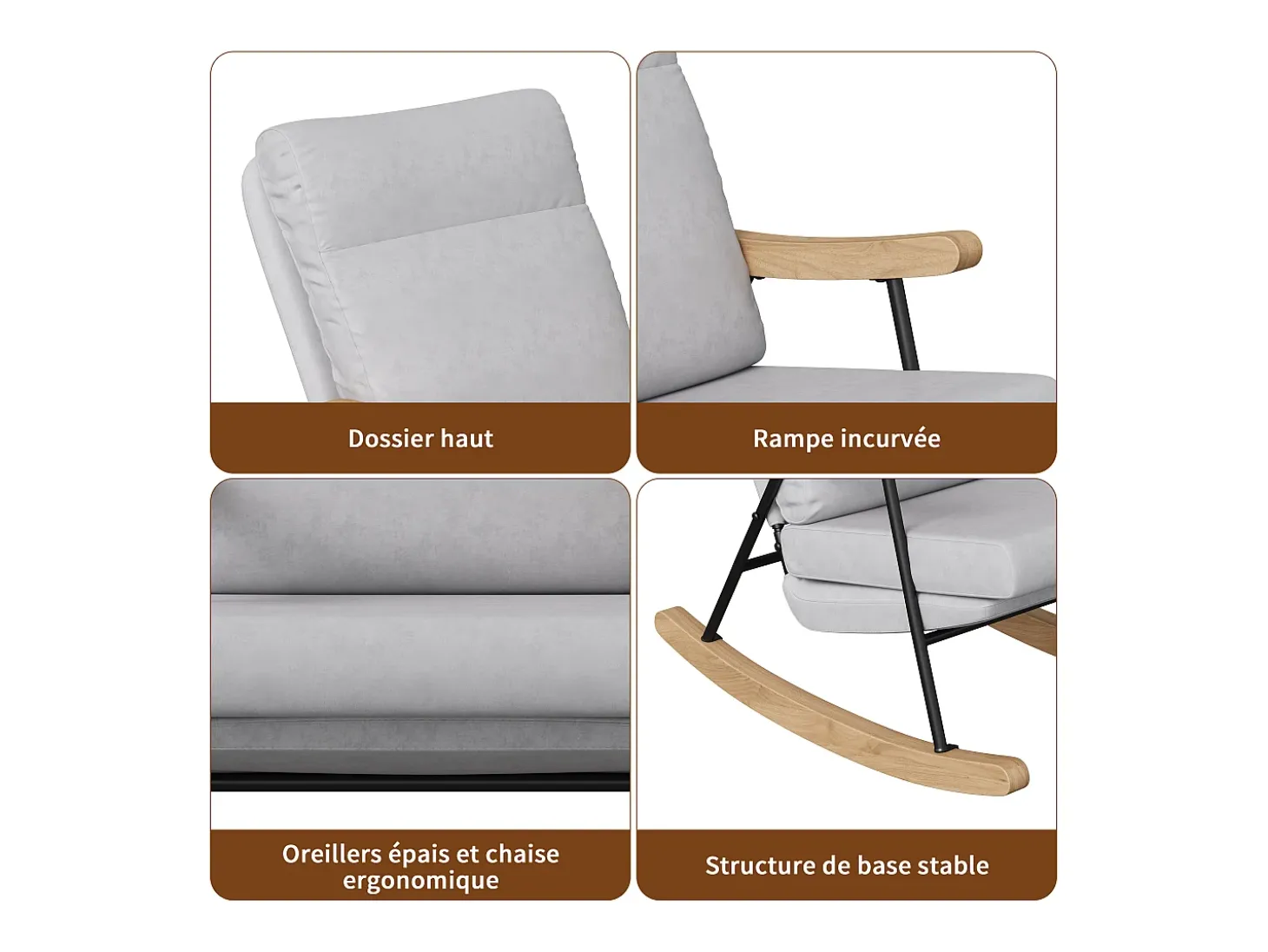 Mecedora ergonómica en mezcla de algodón y lino - gris - para salón y balcón