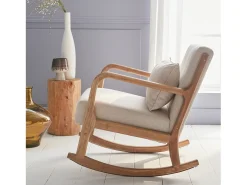Mecedora estilo escandinavo de madera y tela beige