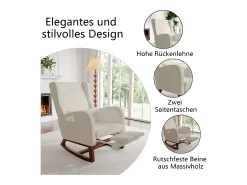 Mecedora, Mecedora con Reposapiés Retráctil, Mecedora de Madera Maciza con Respaldo Alto para Sala de Estar, Dormitorio, Hasta 150 kg - Beige
