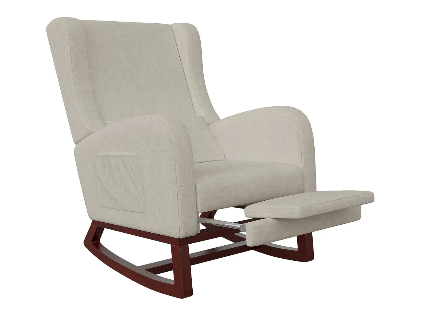 Mecedora, Mecedora con Reposapiés Retráctil, Mecedora de Madera Maciza con Respaldo Alto para Sala de Estar, Dormitorio, Hasta 150 kg - Beige