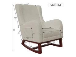 Mecedora, Mecedora con Reposapiés Retráctil, Mecedora de Madera Maciza con Respaldo Alto para Sala de Estar, Dormitorio, Hasta 150 kg - Beige