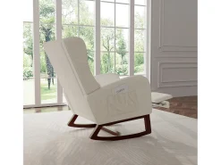 Mecedora, Mecedora con Reposapiés Retráctil, Mecedora de Madera Maciza con Respaldo Alto para Sala de Estar, Dormitorio, Hasta 150 kg - Beige