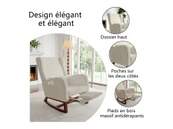 Mecedora, Mecedora con Reposapiés Retráctil, Mecedora de Madera Maciza con Respaldo Alto para Sala de Estar, Dormitorio, Hasta 150 kg - Beige